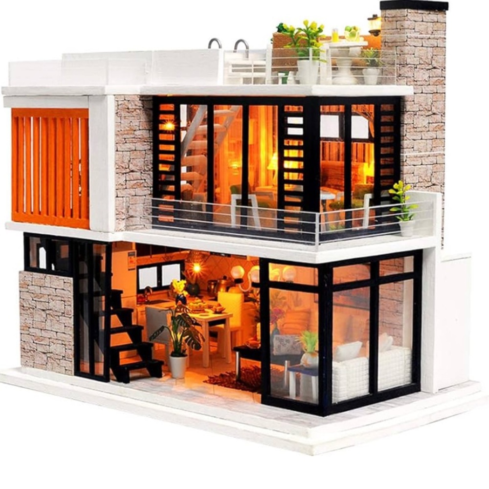 Modern 1:24 scale Miniature 
Dollhouse Kit in Box
Ready to Assemble,